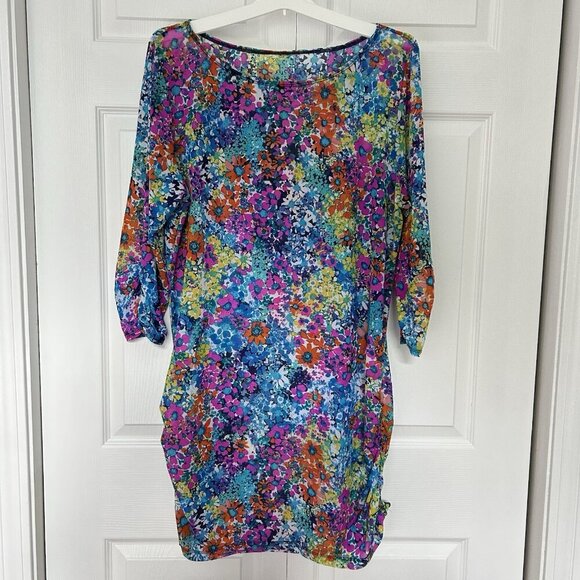 Anne Cole Other - Anne Cole Womens XL Colorful Floral Swimsuit Cover Up Dress Long Sleeve Hippie